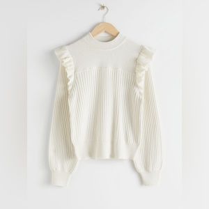 & Other Stories White Frilled Mockneck Sweater